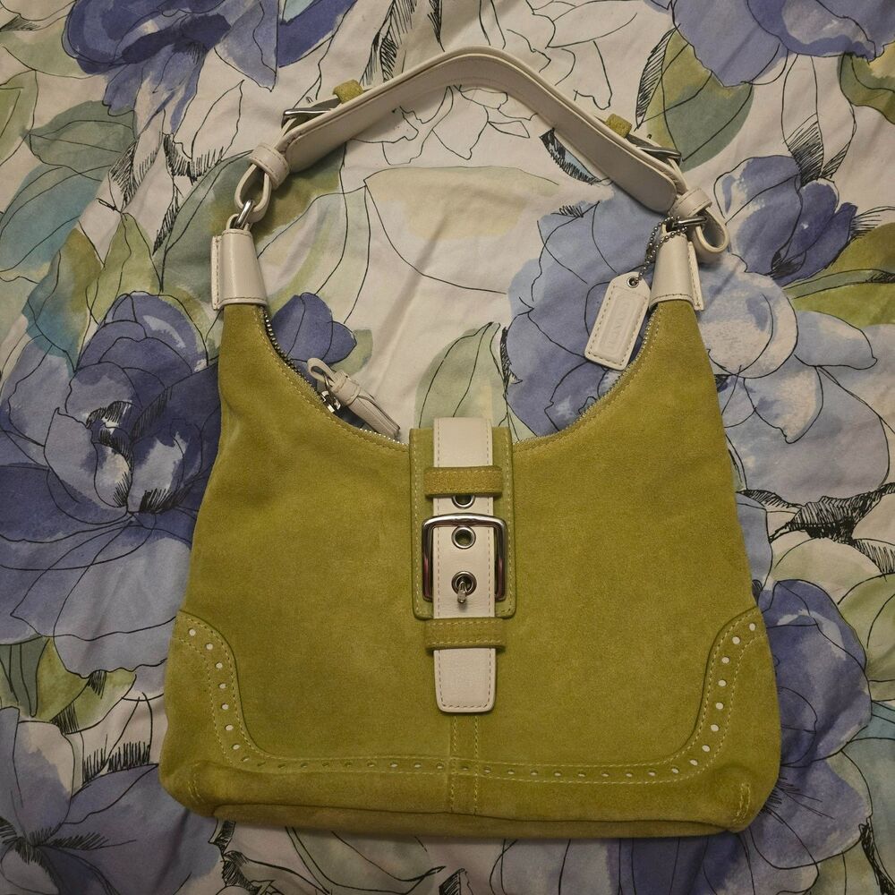 Vintage Y2K Coach Hamptons / Soho Lime Green Suede Bag